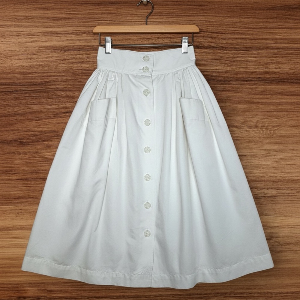 Body by Victoria Full Skirt High Waist Pockets Button Front Ivory Linen Blend 0